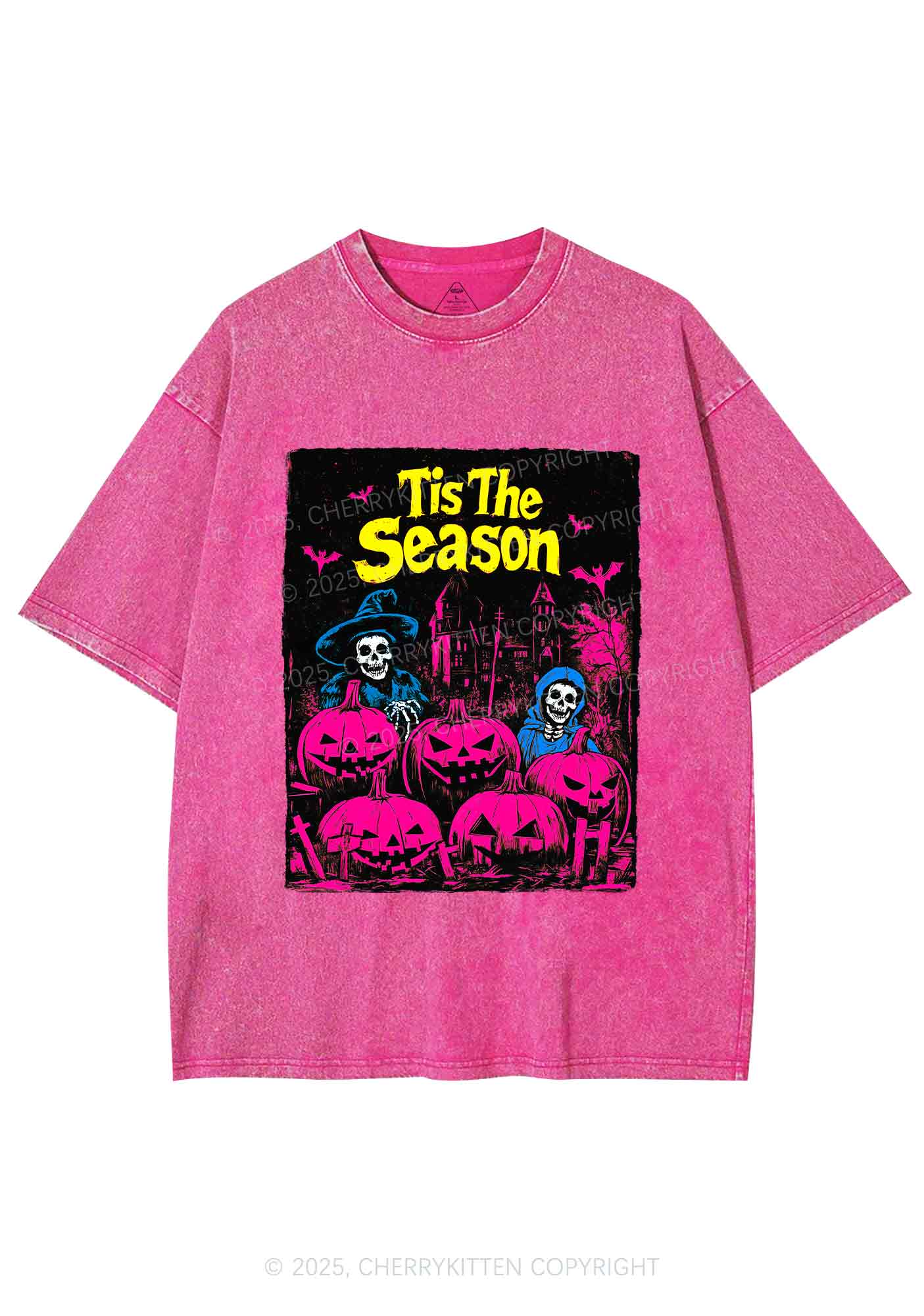 Halloween Tis The Season Skull Y2K Shirts Washed Tee Cherrykitten