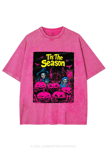 Halloween Tis The Season Skull Y2K Shirts Washed Tee Cherrykitten