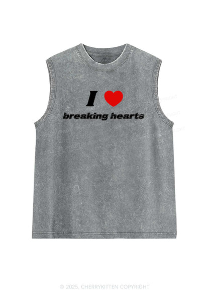 I Love Breaking Hearts Y2K Washed Muscle Tank Cherrykitten