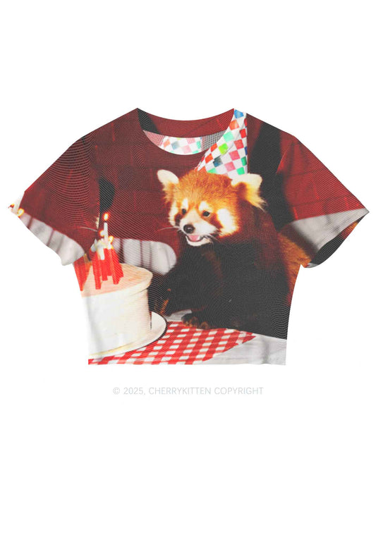 Birthday Cake Raccoon Y2K Mesh Crop Top Cherrykitten