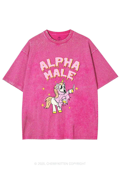Halloween Unicorn Alpha Male Y2K Shirts Washed Tee Cherrykitten
