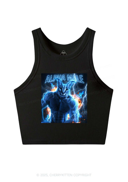 Alpha Male Floppa Y2K Crop Tank Top Cherrykitten