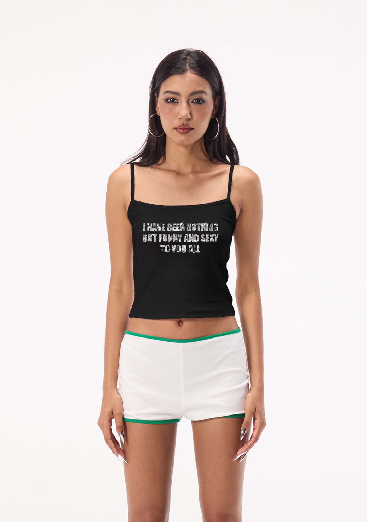 Rhinestone I Have Been Funny Y2K Spaghetti Strap Cami Cherrykitten