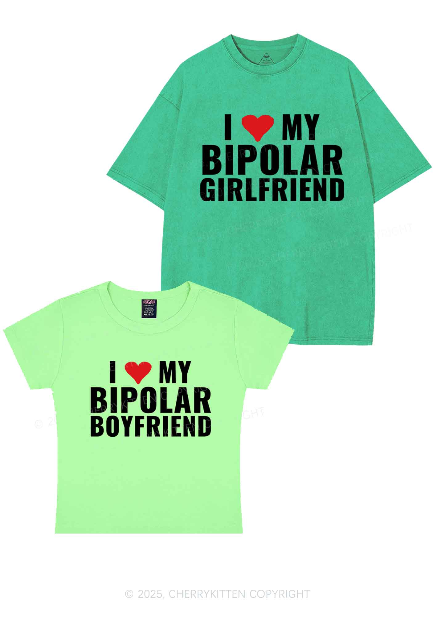 I Love My Bipolar GF BF Y2K Valentine's Day Couple Shirt Cherrykitten
