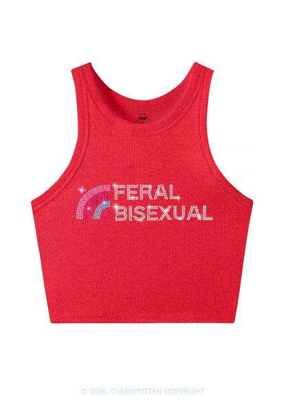 Rhinestone Feral Bisexual Pride Y2K Crop Tank Top Cherrykitten
