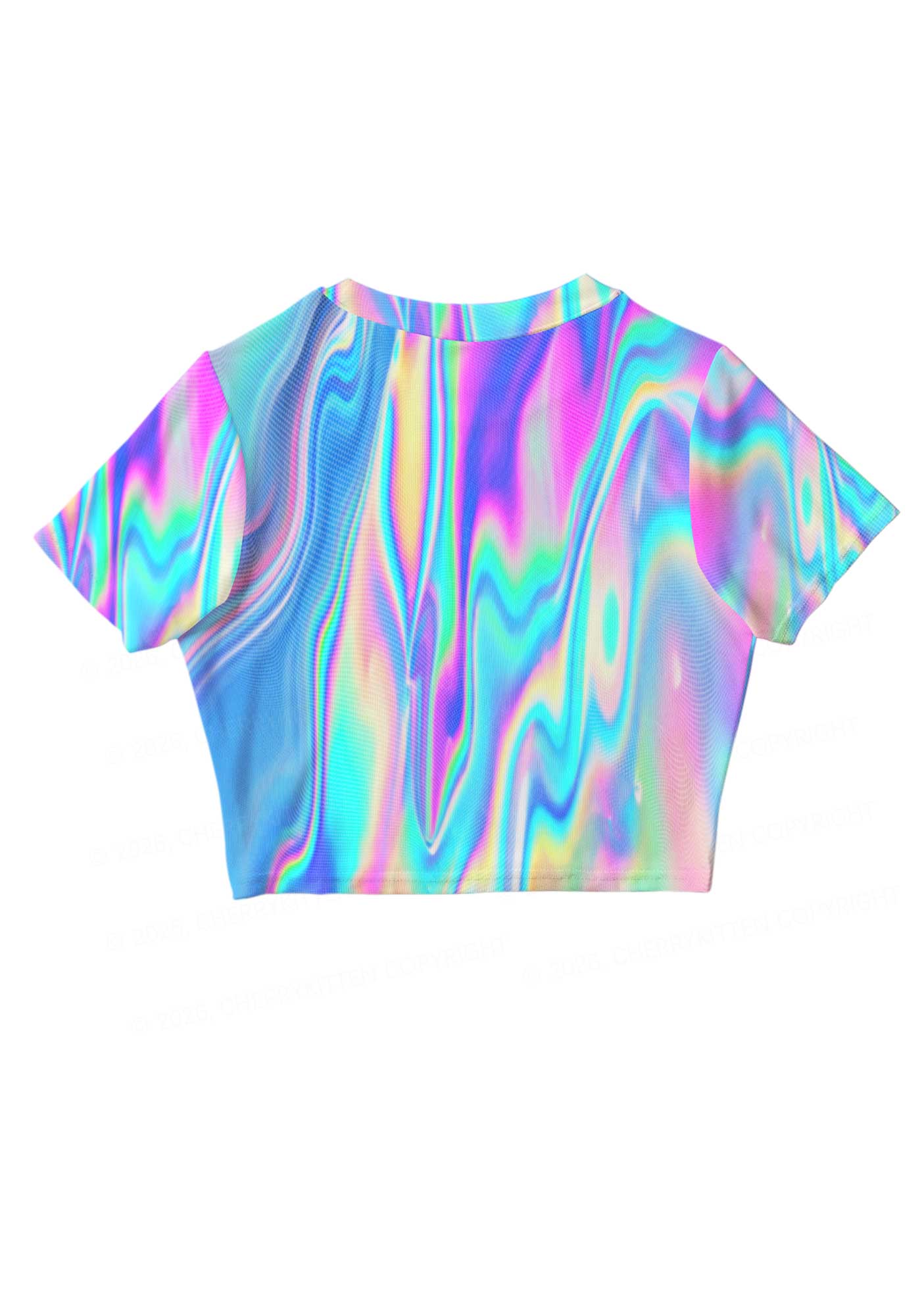 Holographic Iridescent Swirl Y2K Mesh Crop Top Cherrykitten