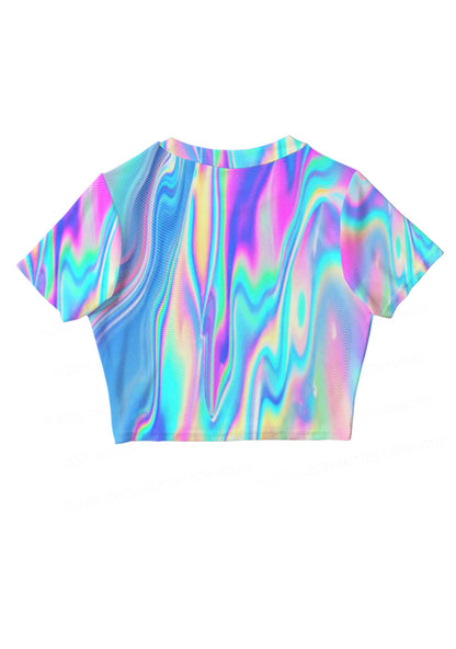 Holographic Iridescent Swirl Y2K Mesh Crop Top Cherrykitten