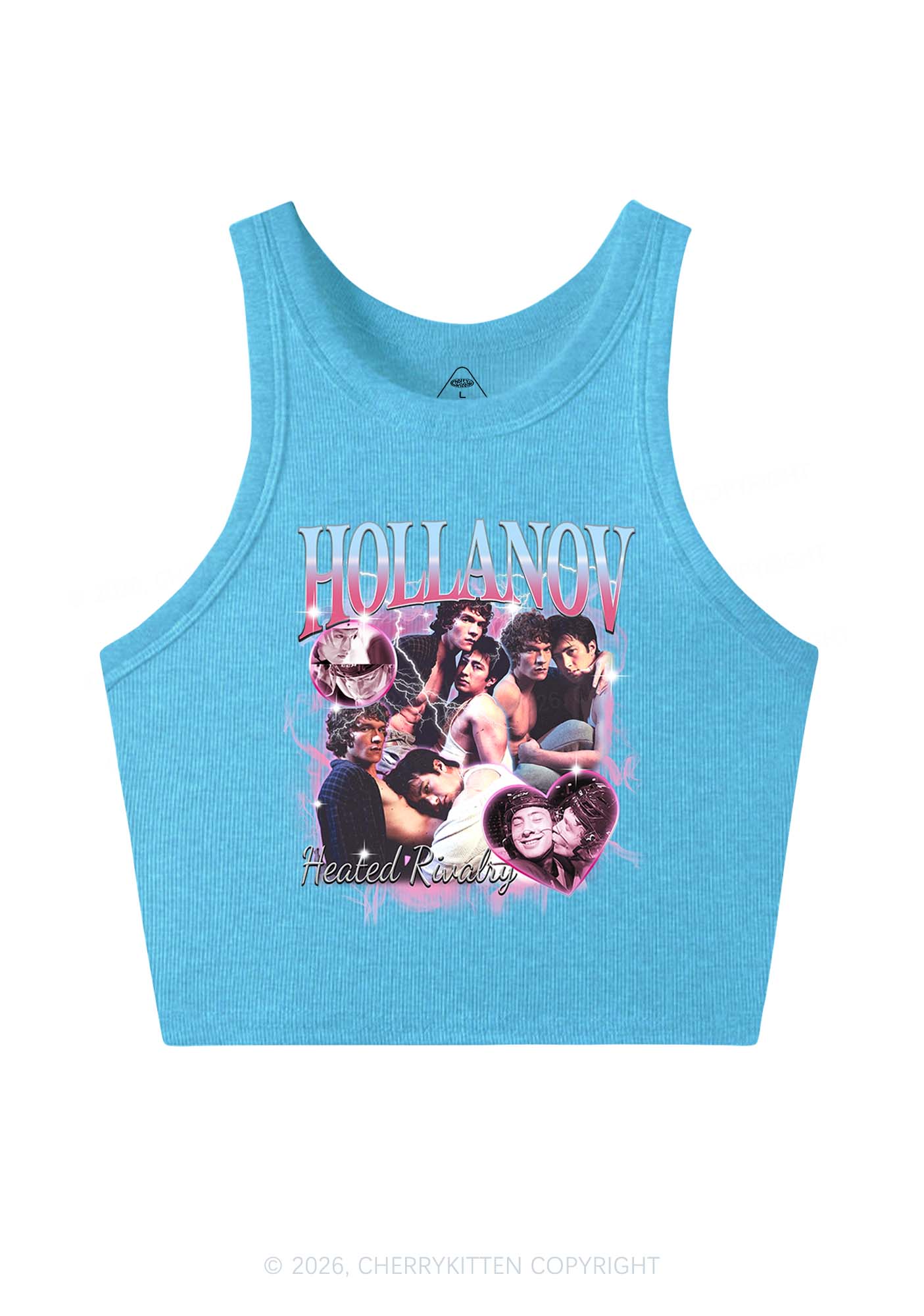 Retro Pink Blue HR Y2K Crop Tank Top Cherrykitten