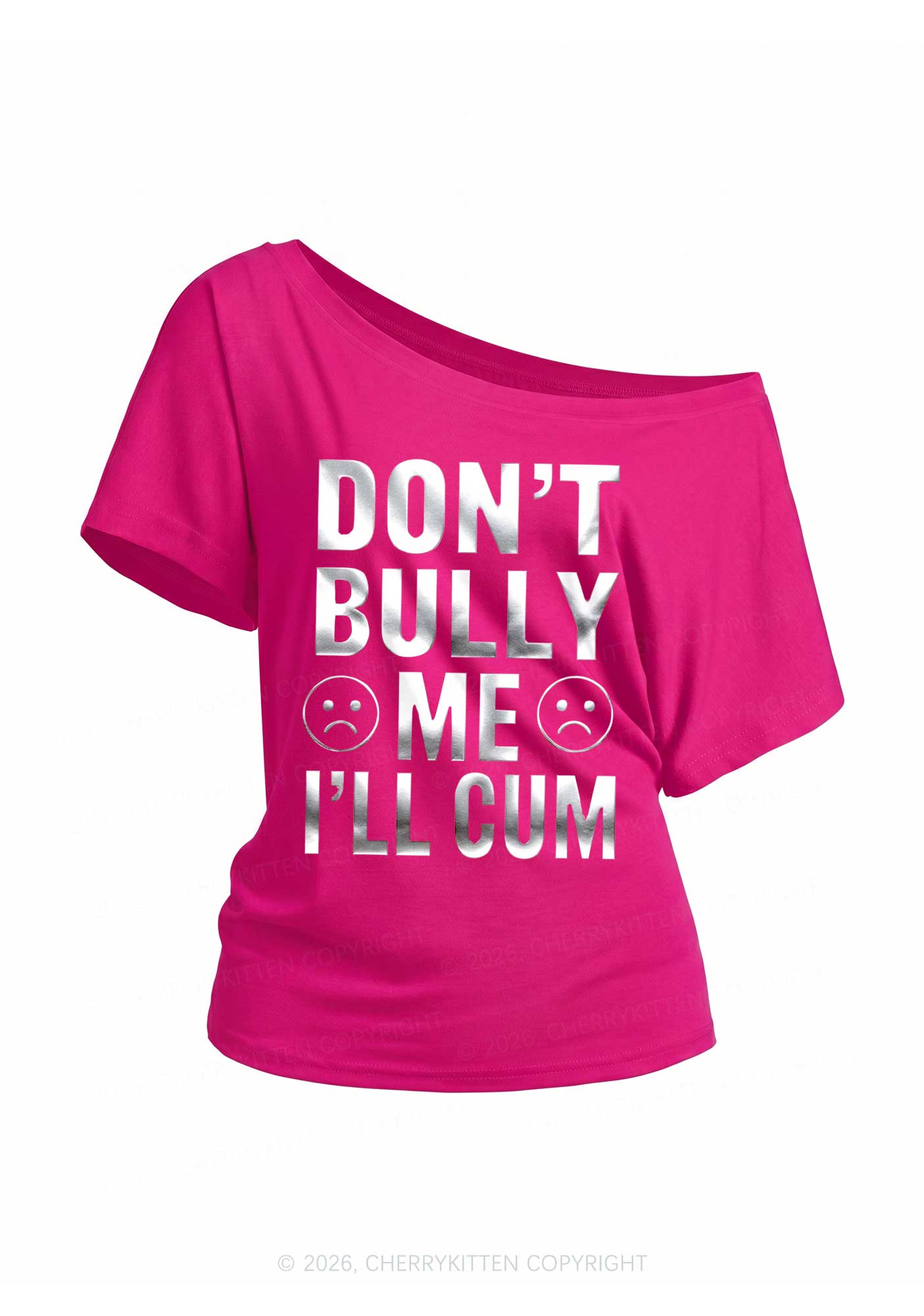 Dont Bully Me Silver Foil Printed Y2K Off Shoulder Tee Cherrykitten