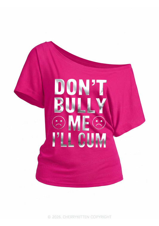 Dont Bully Me Silver Foil Printed Y2K Off Shoulder Tee Cherrykitten