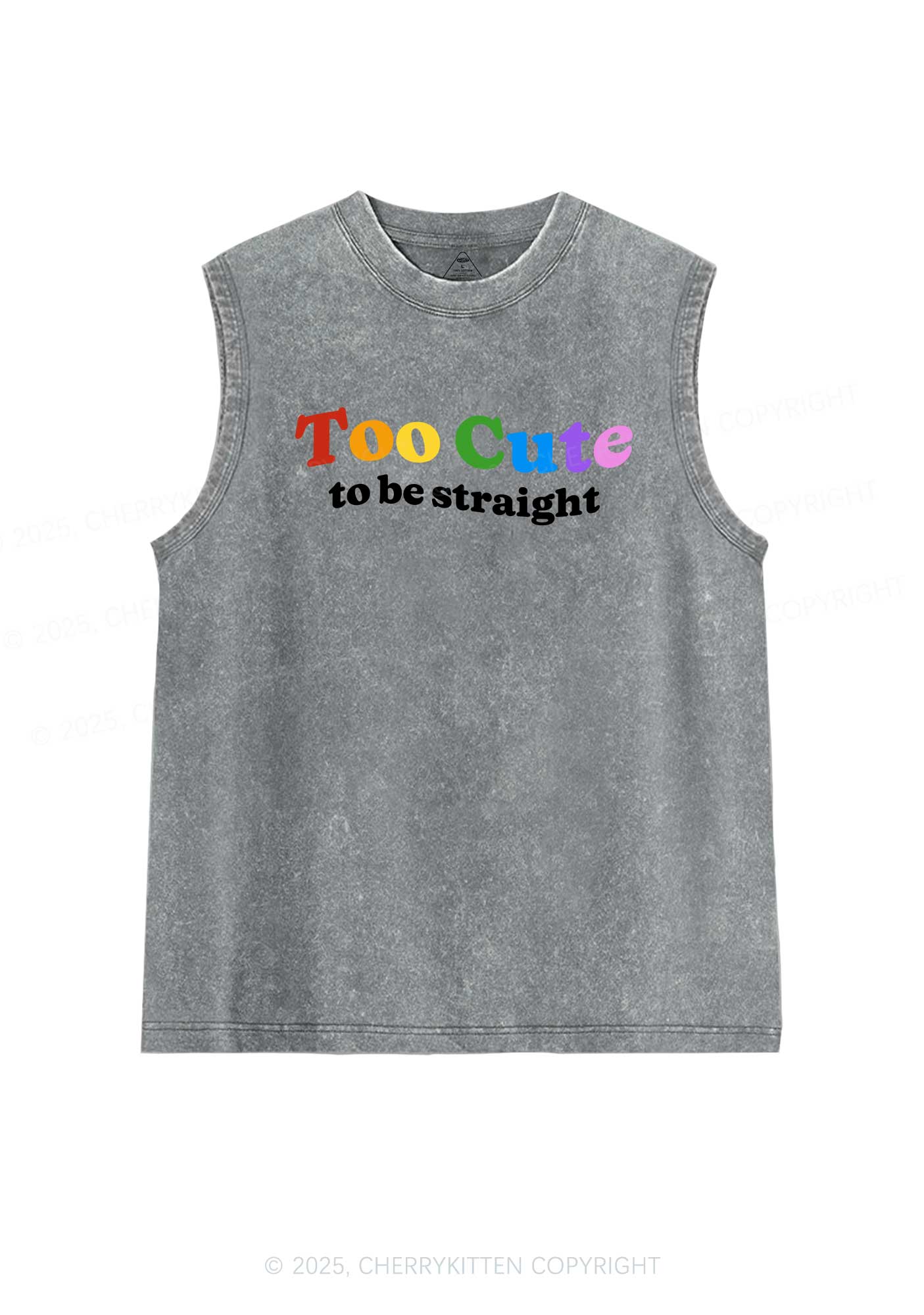 Too Cute To Be Straight Pride Y2K Washed Muscle Tank Cherrykitten