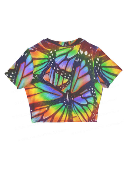 Rainbow Butterfly Y2K Mesh Crop Top Cherrykitten