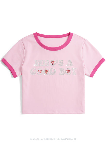 Rhinestone Whos A Good Boy Y2K Ringer Tee Cherrykitten