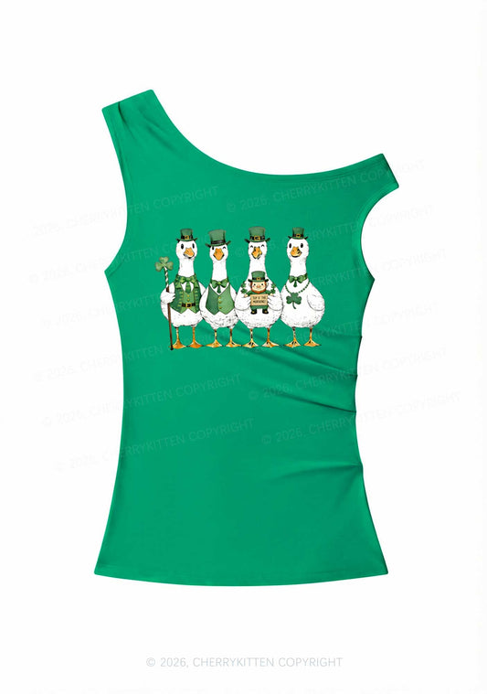 Irish Goose Gang St Patricks Y2K Off Shoulder Tank Top Cherrykitten