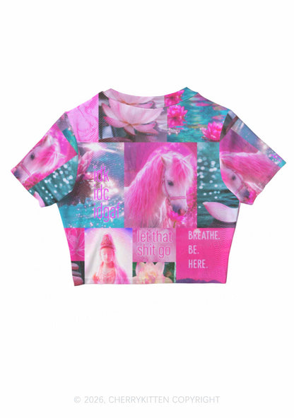 Pink Unicorn Collage Art Y2K Mesh Crop Top Cherrykitten