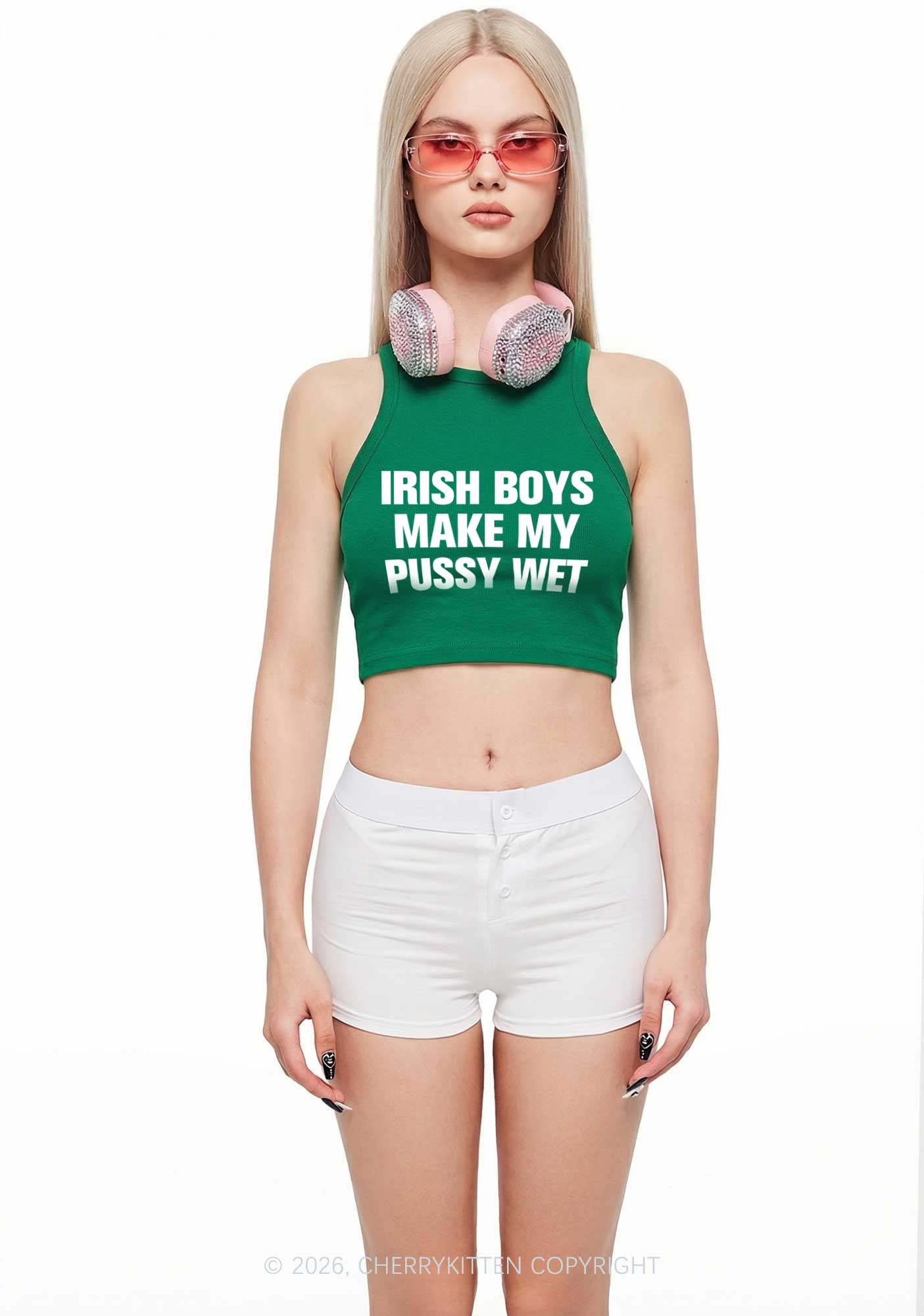 Irish Boys Make My Puxxy Wet St Patricks Y2K Crop Tank Top Cherrykitten