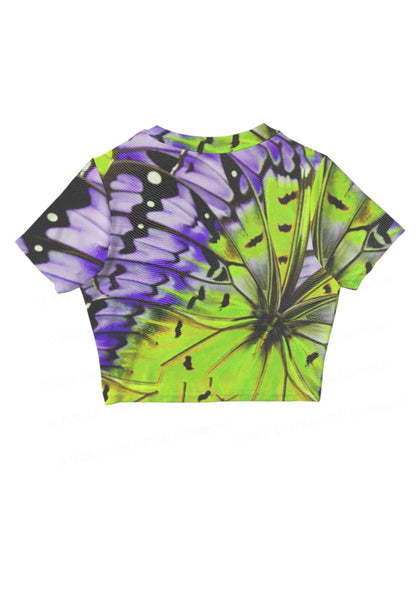 Purple Lime Butterfly Wing Y2K Mesh Crop Top Cherrykitten