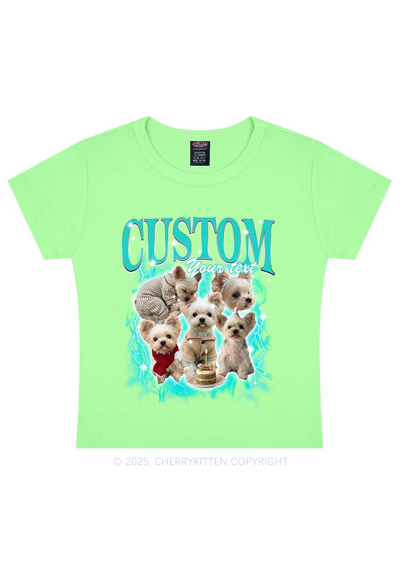 Custom Sparkle Dog Photo Y2K Baby Tee Cherrykitten