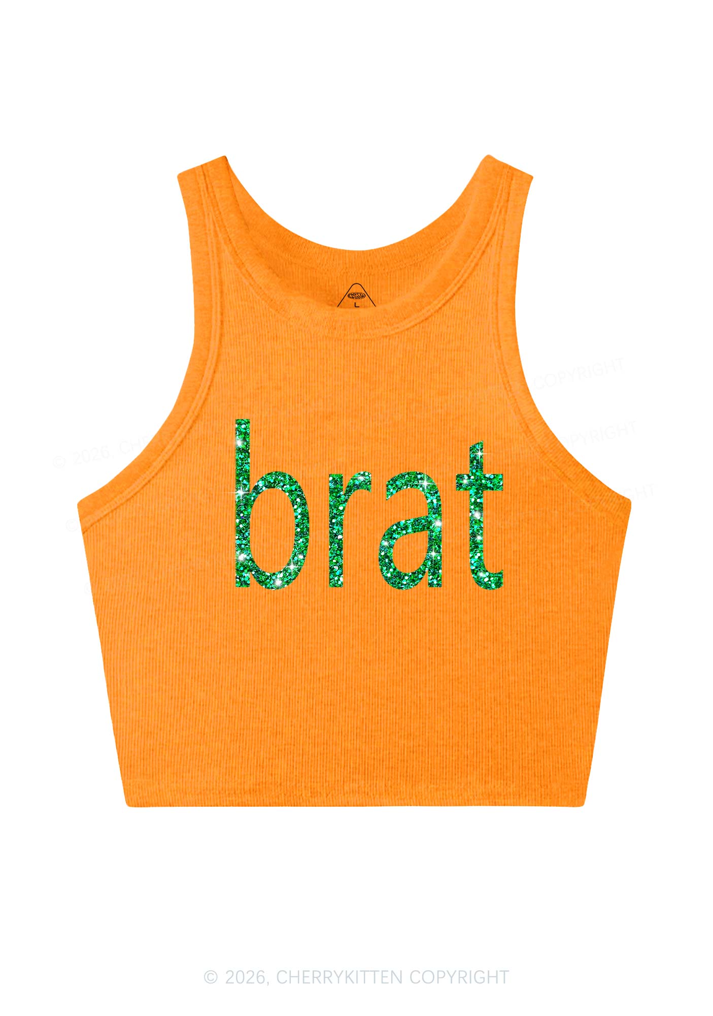 Glitter Green Brat Y2K Crop Tank Top Cherrykitten