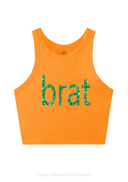 Glitter Green Brat Y2K Crop Tank Top Cherrykitten