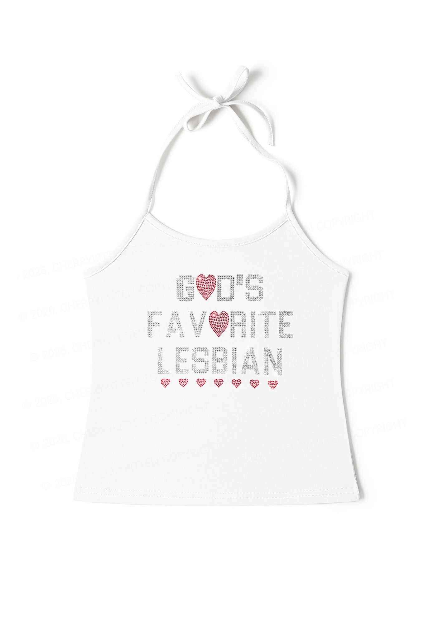 Rhinestone Gods Favorite Lesbian Pride Y2K Halter Neck Cami Cherrykitten