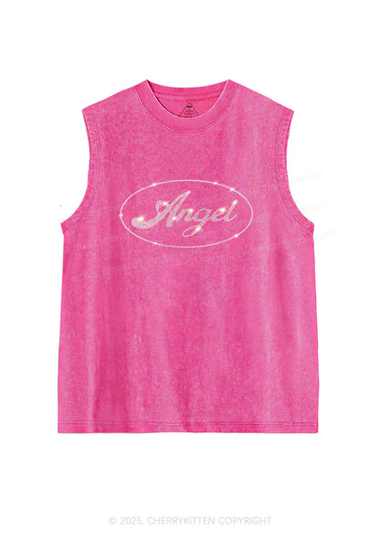 Rhinestone Angel Y2K Washed Muscle Tank Cherrykitten