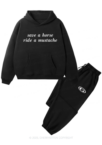 Ride A Mustache Y2K Fleece Hoodie Set Cherrykitten