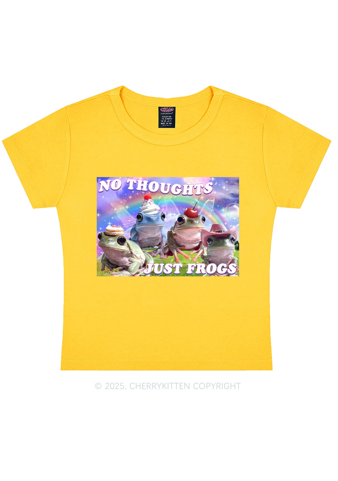 No Thoughts Just Frogs Y2K Baby Tee Cherrykitten
