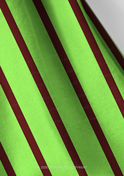 Green Brown Stripes Y2K Beach Towel Cherrykitten