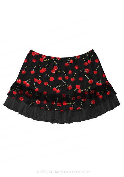 Black Cherry Valentine's Day Y2K Print Mini Layered Skirt Cherrykitten