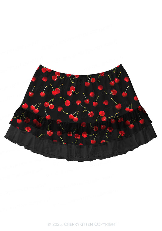 Black Cherry Valentine's Day Y2K Print Mini Layered Skirt Cherrykitten
