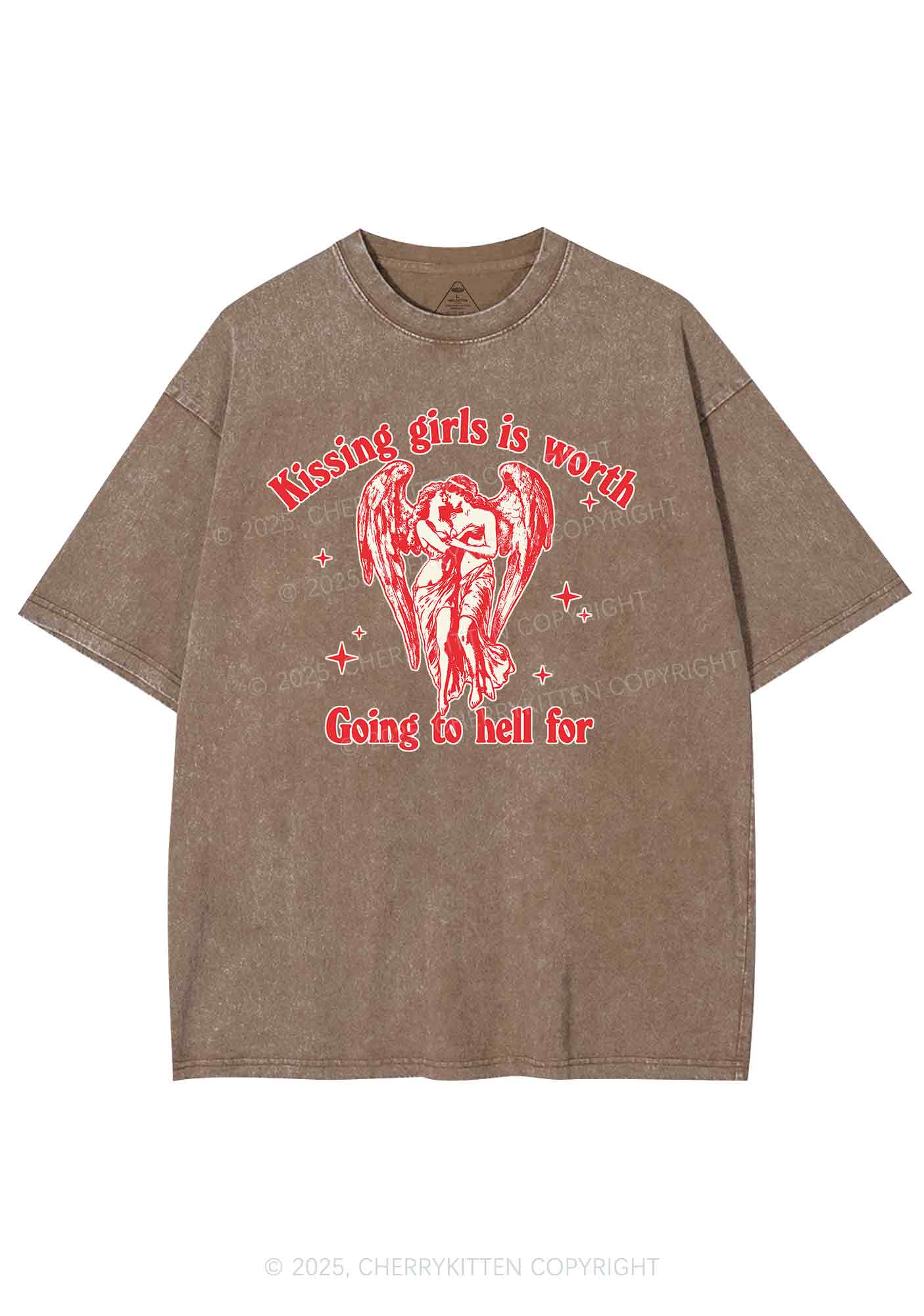 Kissing Girls To Hell Pride Y2K Shirts Washed Tee Cherrykitten