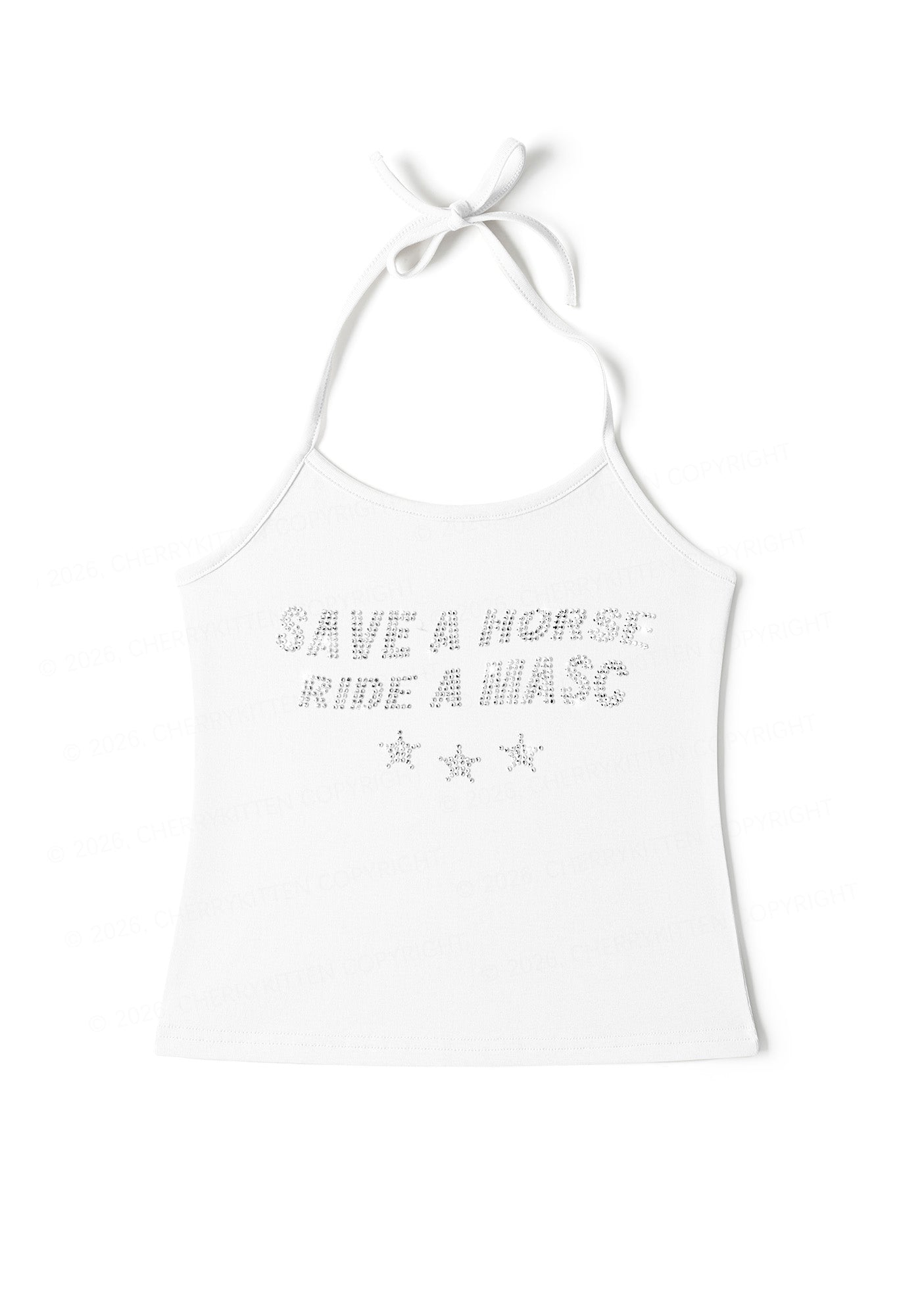 Rhinestone Ride A Masc Pride Y2K Halter Neck Cami Cherrykitten