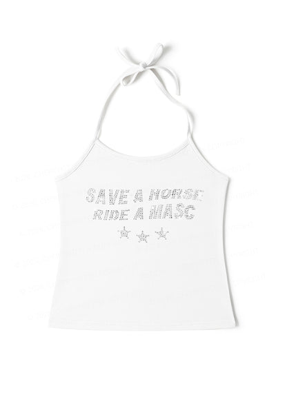 Rhinestone Ride A Masc Pride Y2K Halter Neck Cami Cherrykitten