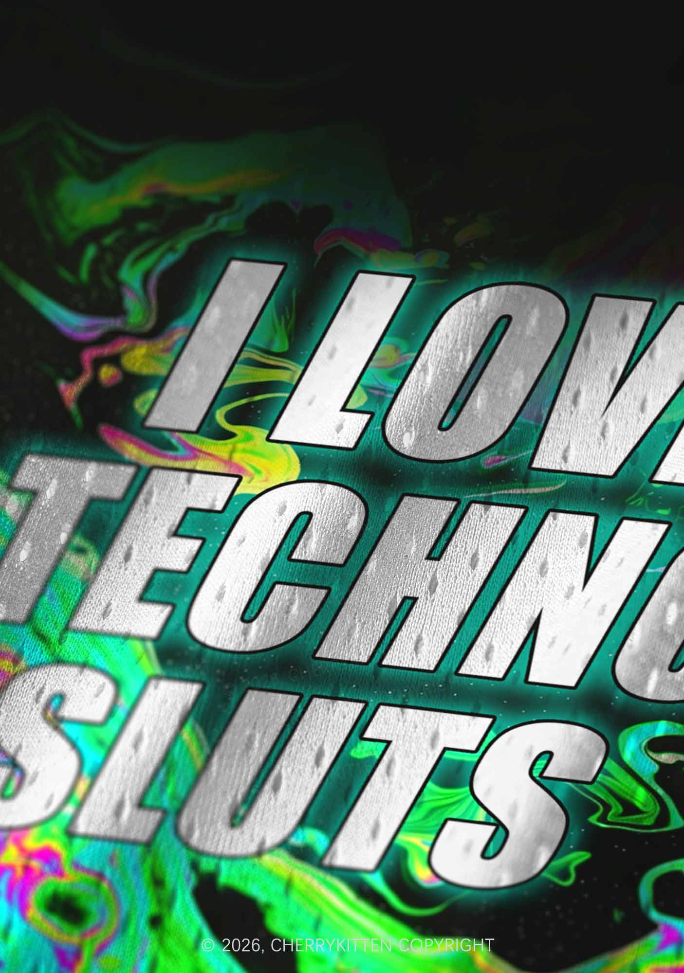 Green Liquid Swirl I Love Techno Slxts Y2K Sport Jersey Tank Cherrykitten