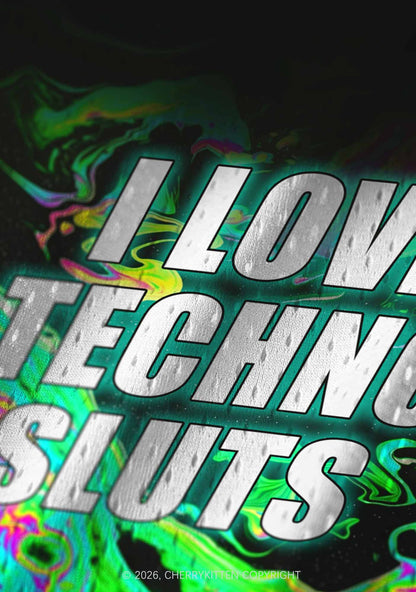 Green Liquid Swirl I Love Techno Slxts Y2K Sport Jersey Tank Cherrykitten