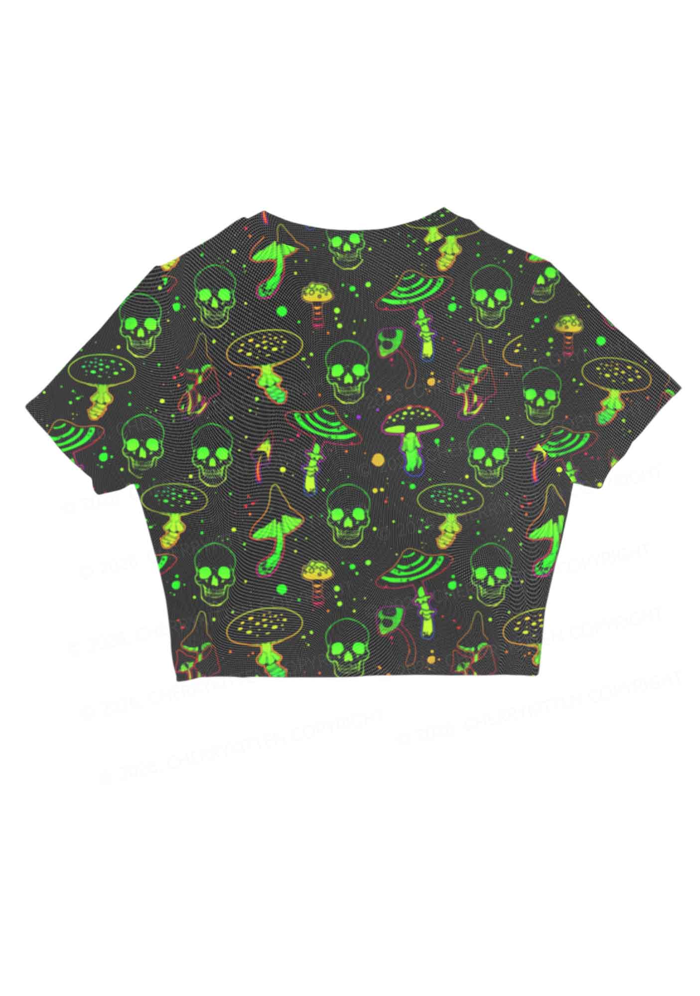 Neon Skull Mushroom Y2K Mesh Crop Top Cherrykitten