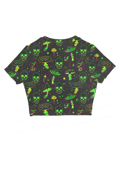 Neon Skull Mushroom Y2K Mesh Crop Top Cherrykitten