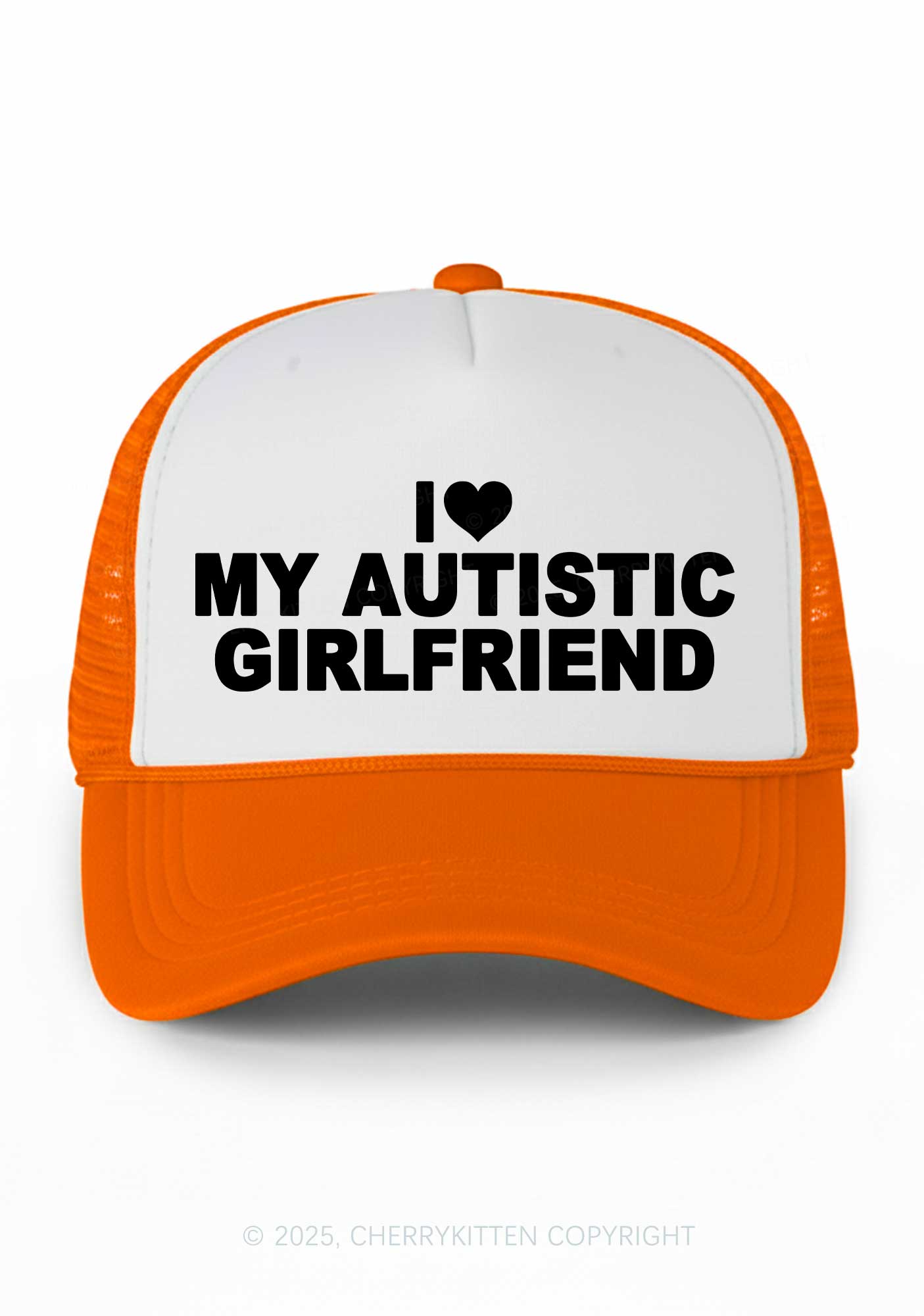 I Love My Autistic GF BF Valentine's Day Y2K Colorblock Trucker Hat Cherrykitten
