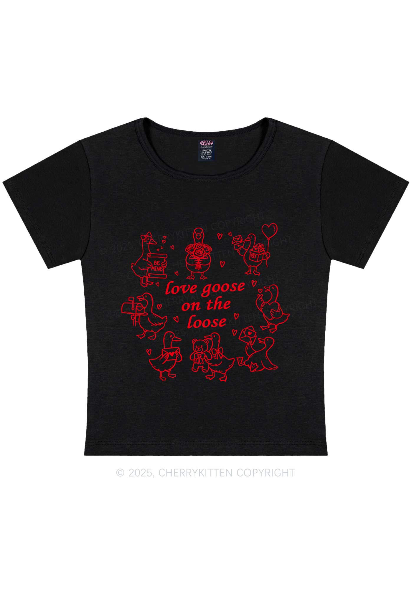 Love Goose On The Loose Valentine's Day Y2K Baby Tee Cherrykitten