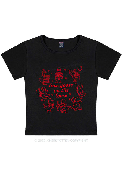 Love Goose On The Loose Valentine's Day Y2K Baby Tee Cherrykitten