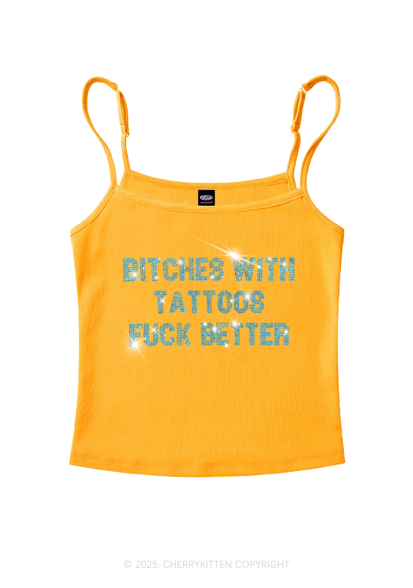 Rhinestone Bxxches With Tattoos Fxxk Better Y2K Spaghetti Strap Cami Cherrykitten
