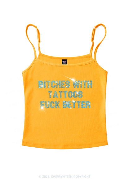 Rhinestone Bxxches With Tattoos Fxxk Better Y2K Spaghetti Strap Cami Cherrykitten