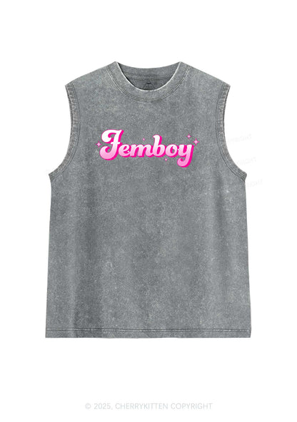 Femboy Pride Y2K Washed Muscle Tank Cherrykitten