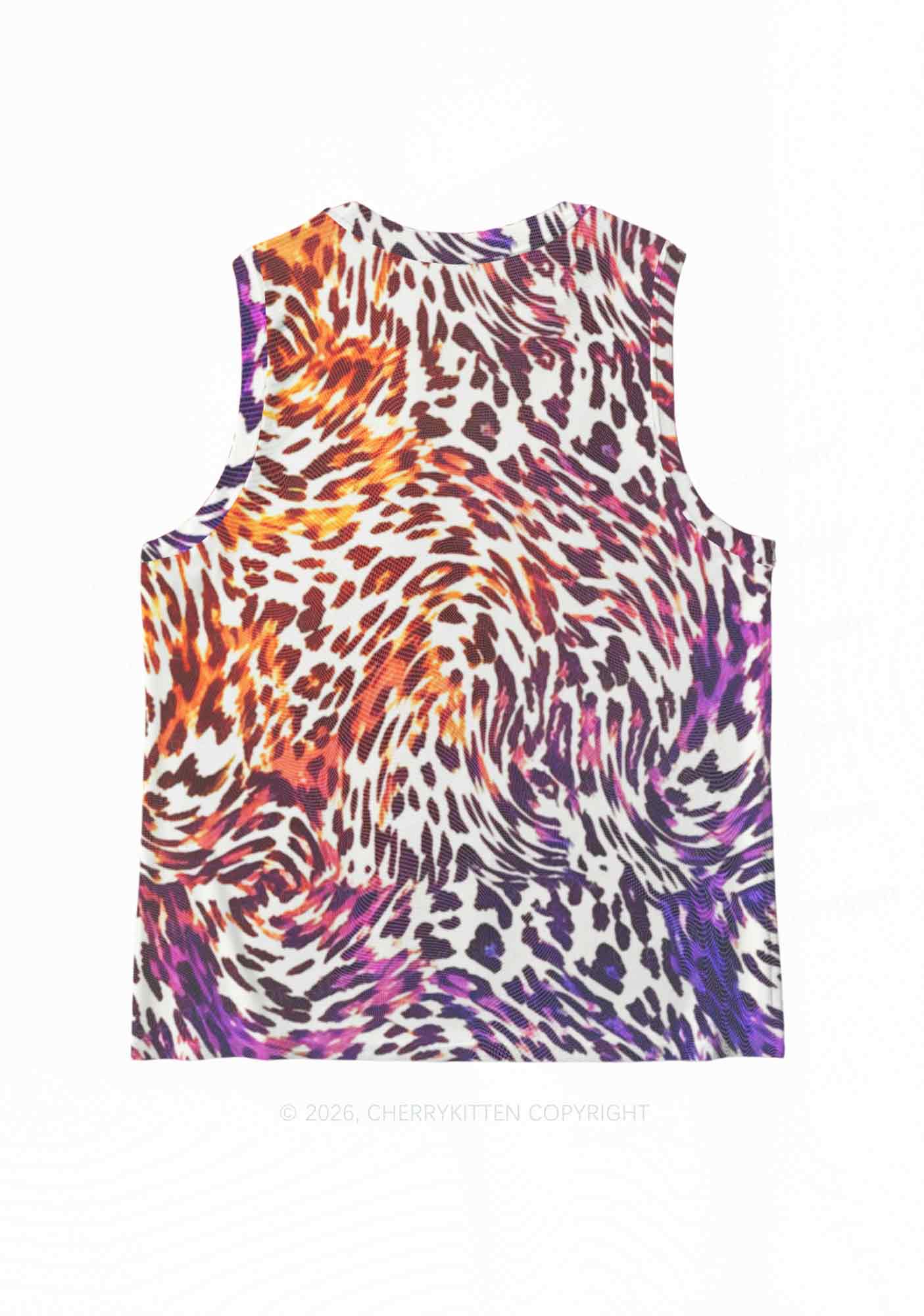 Lesbian Leopard Pride Y2K Mesh Muscle Tank Cherrykitten