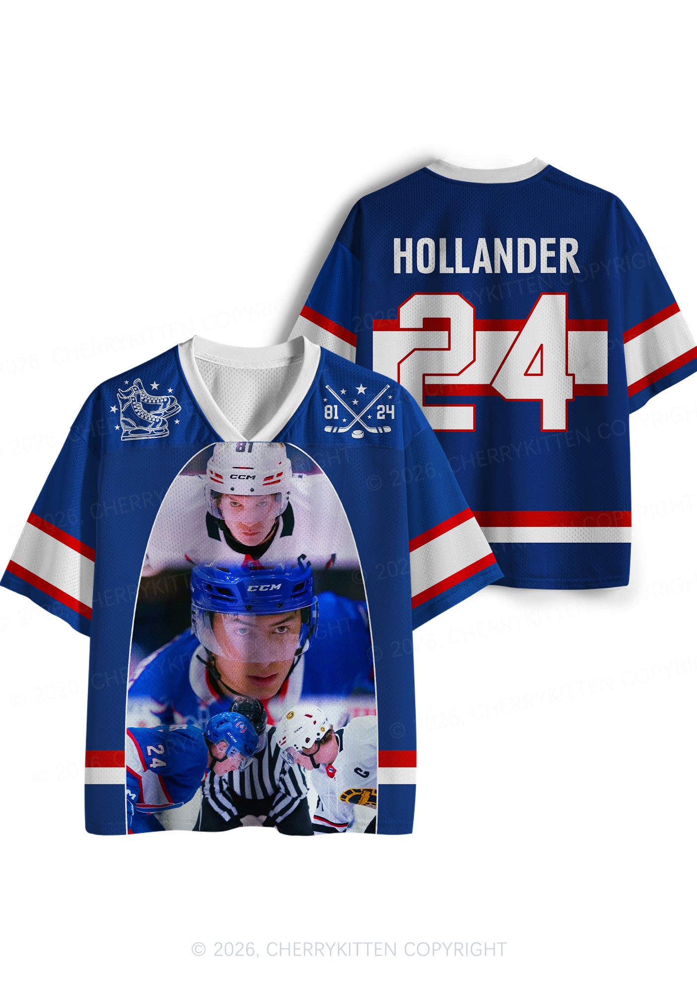 Blue Hockey Match HR Y2K Sport Jersey Shirts Cherrykitten