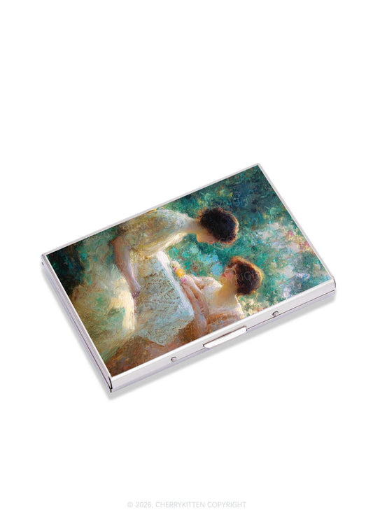 Garden Tea Scene Art Pride Y2K Mirror Cigarette Case Cherrykitten