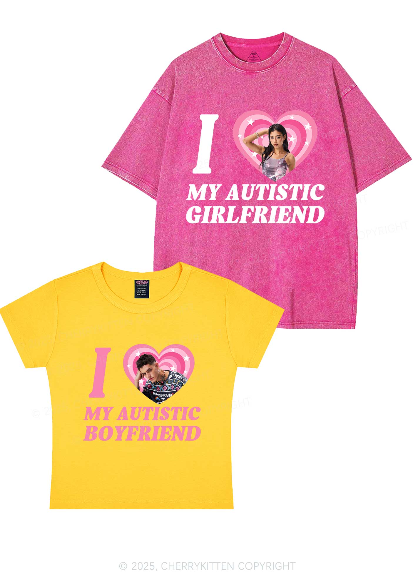 Custom My Autistic BF GF Y2K Valentine's Day Couple Shirt Cherrykitten