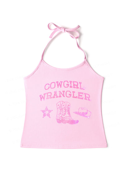 Rhinestone Cowgirl Wrangler Boots Pride Y2K Halter Neck Cami Cherrykitten