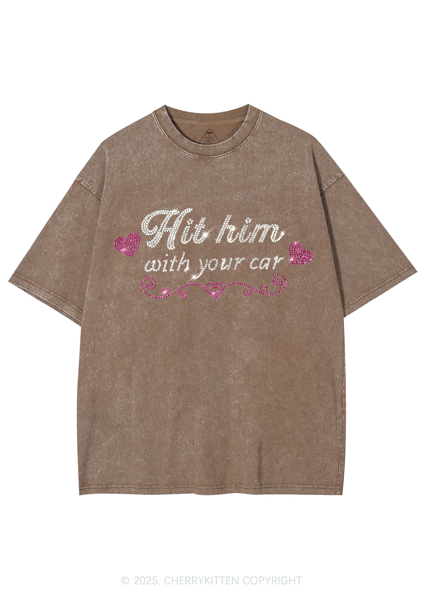 Rhinestone Hit Him Y2K Shirts Washed Tee Cherrykitten